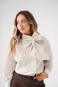 Love Laura Pinstripe Bow Blouse In Nude image