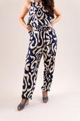 Becca Printed Paper Bag Trousers In Navy Mix