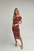 Polly Off Shoulder Stripe Dress In Red Multi image