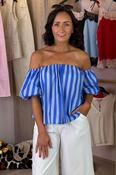 Kendra Stripe Bardot Top In Blue image