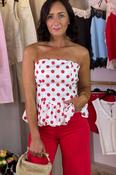 Elsa Polka Dot Strapless Top In Red