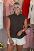 Kiera Mandarin Collar Top In Chocolate image