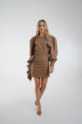 Jasmine Puff Sleeve Linen Blouse In Mocha