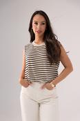 Kiera Striped Bubble Hem Top In Beige image