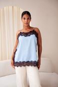 Love Laura Contrast Lace Trim Cami In Blue