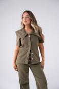 Love Laura Statement Collar Top In Olive image