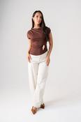 Millie Slash Neck Ruched Top In Coffee image