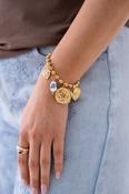 Olive Beaded Heart Charm Bracelet In Gold image