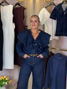 Cora Frill Collar Denim Shirt In Dark Wash image