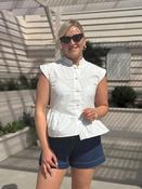 Kiera Mandarin Collar Peplum Top In White image