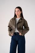 Love Laura Faux Leather Jacket In Khaki image