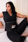 Love Laura Cream Trim Leisure Top In Black image