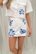 Polly Blue Embroidered Skirt In White image
