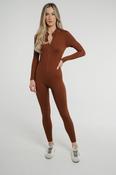 Freya Zip Unitard In Chocolate