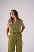 Love Laura Fringed Textured V-Neck Top In Olive image
