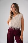 Love Laura Fringed Textured V-Neck Top In Cream image