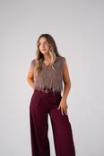 Love Laura Fringed Textured V-Neck Top In Mauve image