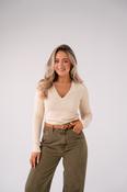Love Laura V-Neck Ribbed Base Top In Cream image