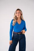 Love Laura V-Neck Ribbed Base Top In Cobalt image