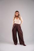 Kendra Pleated Barrell Trousers In Bordeaux Check