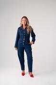Love Laura Denim Jumpsuit In Dark Wash image