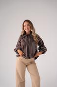 Kendra Stripe Bow Collar Top In Coffee