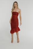 Holly Bandeau Ruffle Dress In Rust