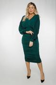 Jade Batwing Sleeve Ruched Dress In Forest Green image