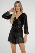 Kendra Embellished Velvet Playsuit In Black image
