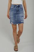 Maddie Distressed Denim Skirt In Mid Wash