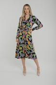Penny Tie Waist Shirt Dress In Black Multi