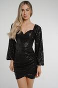 Polly Balloon Sleeve Sequin Dress In Black image