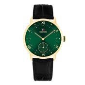 Tommy Hilfiger 1710801 Green Dial Black Leather Strap Men's Watch image