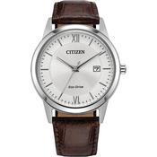 Citizen AW1780-25A Men's Eco-Drive Classic Silver Dial Brown Leather Strap Watch