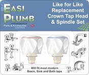 Easy Plumb Pair of Replacement Crown Tap Heads &amp; Spindles only
