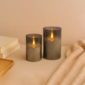 DE VIELLE FLAMELESS LARGE SMOKEY GREY LED GLASS CANDLE