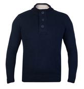 Guide London Funnel Neck Knit With Half Zip And Button Placket - Navy image