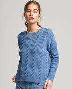 Ladies Superdry Dropped Shoulder Cable Crew Jumper - Livid Blue image
