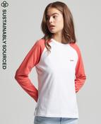 Ladies Superdry Organic Cotton Vintage Baseball Long Sleeve Top - Optic/coral Reef Marl image