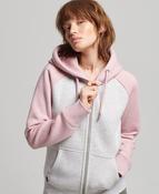 Ladies Superdry Vintage Logo Embroidered Baseball Zip Hoodie - Glacier Grey Marl/LA Soft Pink Marl image
