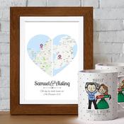 2 Hearts Map Wedding Gift Set 2