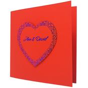 Red Wedding Invitation With Aztec Blue Foil Heart image