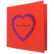 Red Wedding Invitation With Floral Blue Foil Heart image