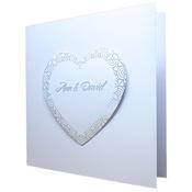 White Wedding Invitation With Aztec Silver Foil Heart image