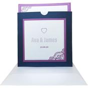 Majestic King Blue Pocket Invitation with purple border image