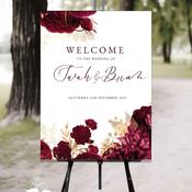 Wedding Welcome Sign - Burgundy &amp;amp; Gold flowers