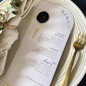 Curved Ivory Wedding Menu with Vellum Name Tag