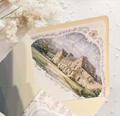 Wedding Envelope Liners | Venue Watercolour Illustration, with frame &amp;amp; initials