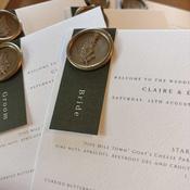 Dark Green Named Wedding Menus with wax seal