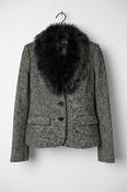 Paul Costelloe Womens Grey tweed button neck faux fur wool Blazer Size M L27W19 SKU 6947 image